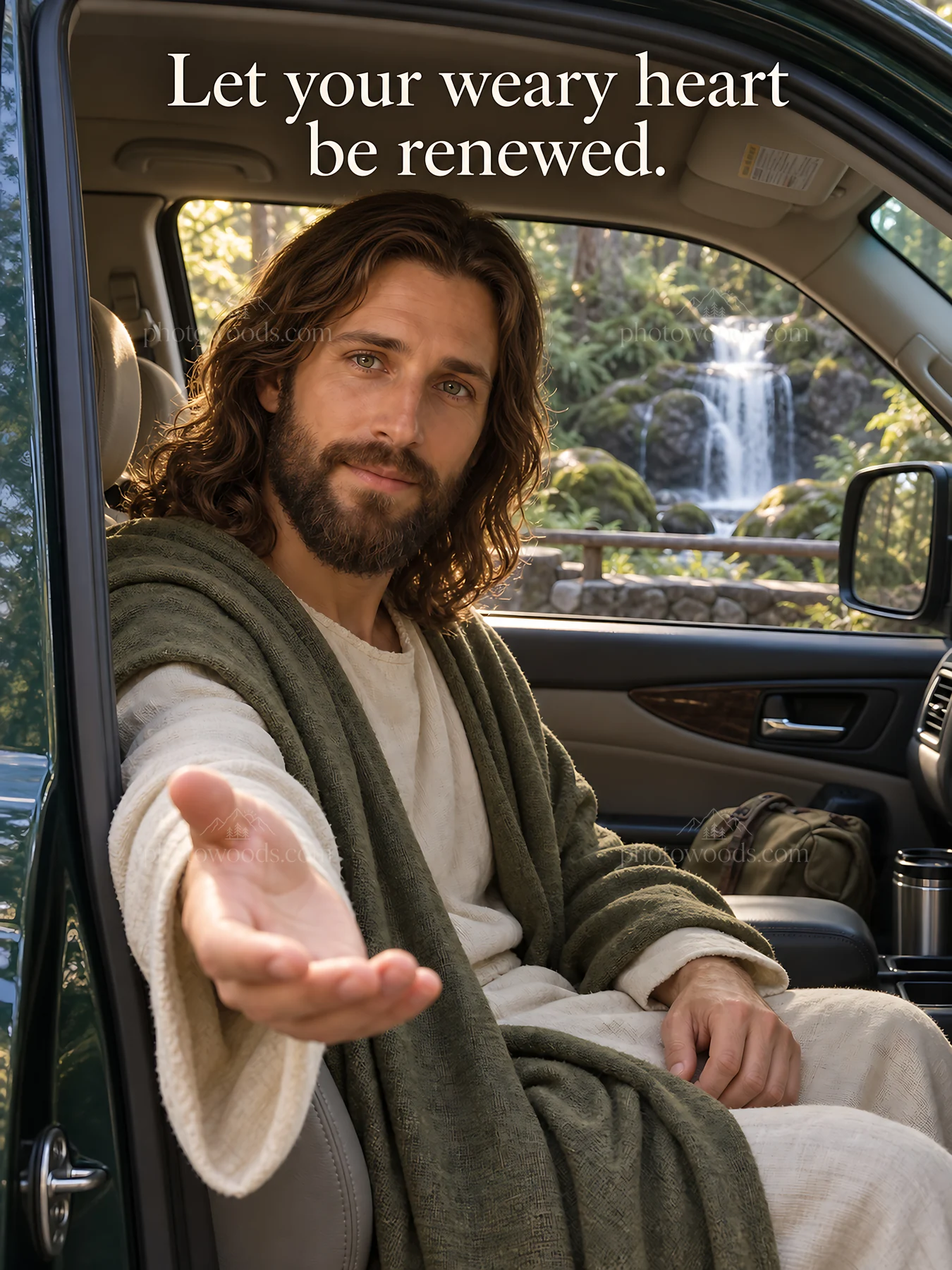 Jesus Christ welcoming a weary heart - AI-generated stock image