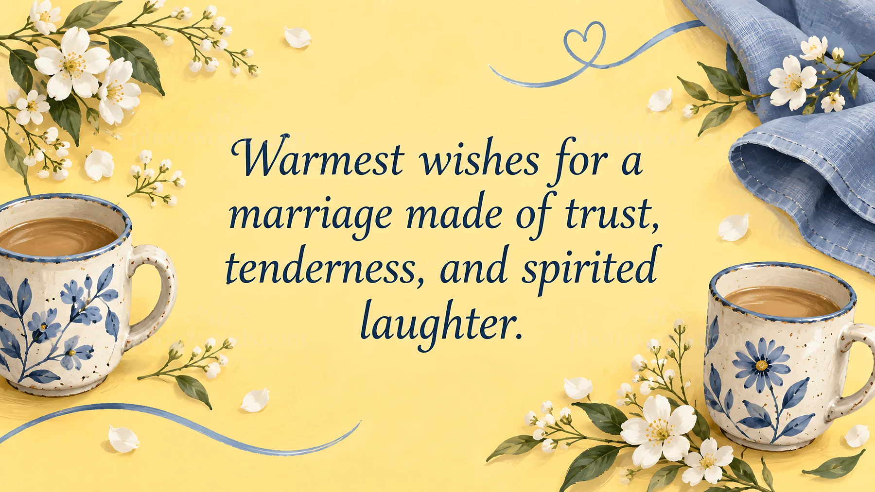 Wedding Wishes with Floral Mugs and Blossoms - AI-generated stock image