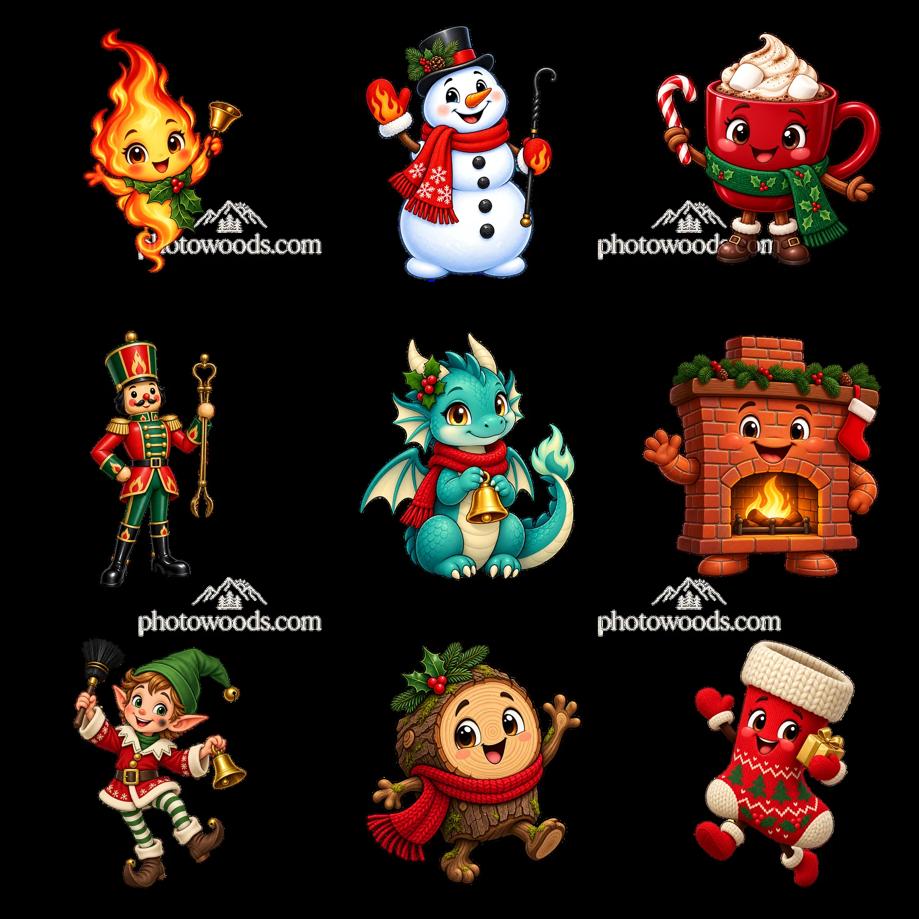 Nine cartoon figure stickers in a square arrangement - AI-generated stock image