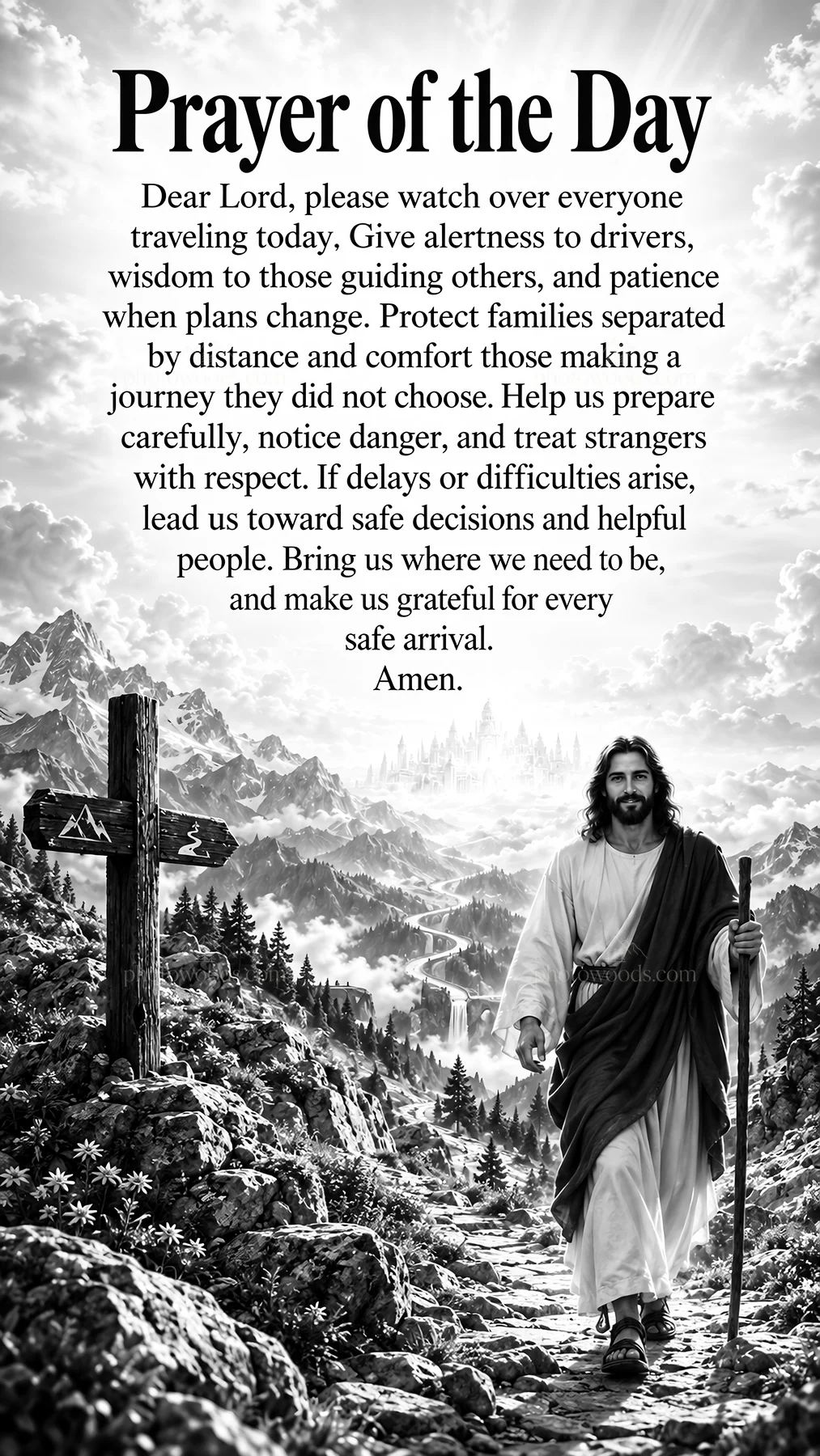 Jesus Christ delivering a prayer for safe travels - AI-generated stock image