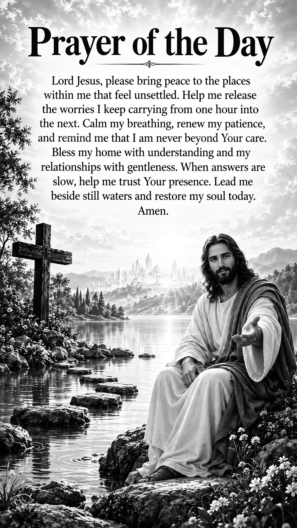 Jesus Christ offering comfort and guidance in prayer - AI-generated stock image