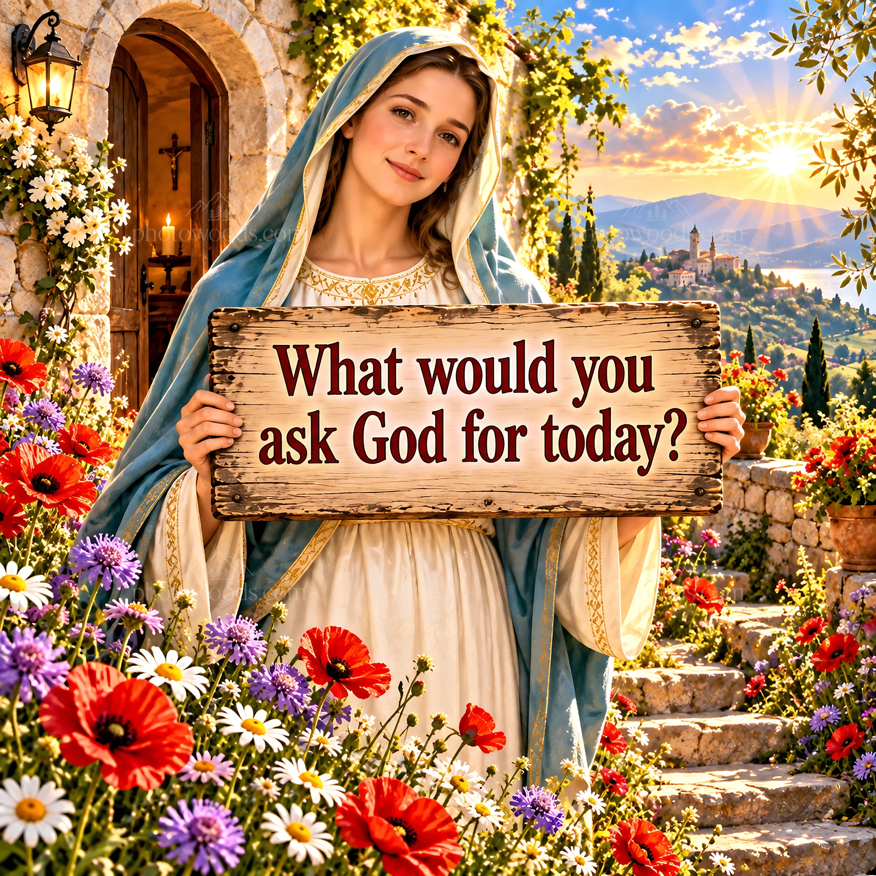 Jesus Christ welcomes viewers with a message of reflection - AI-generated stock image