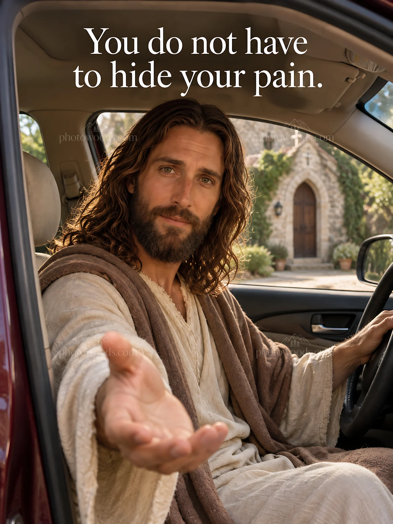 Jesus Christ offers comfort to those in pain - AI-generated stock image