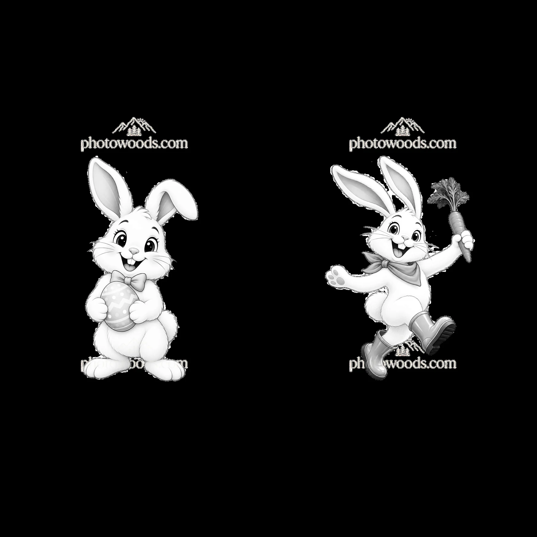 Easter Bunny duo with egg and carrot in monochrome design - AI-generated stock image