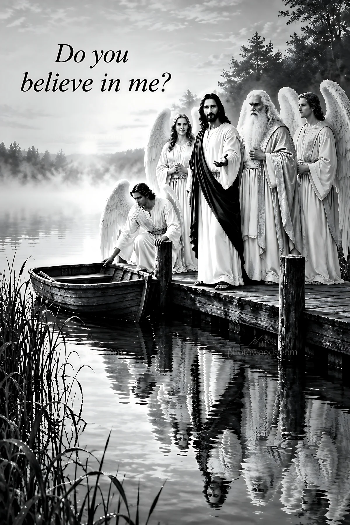 Do you believe in me with angels by the water - AI-generated stock image