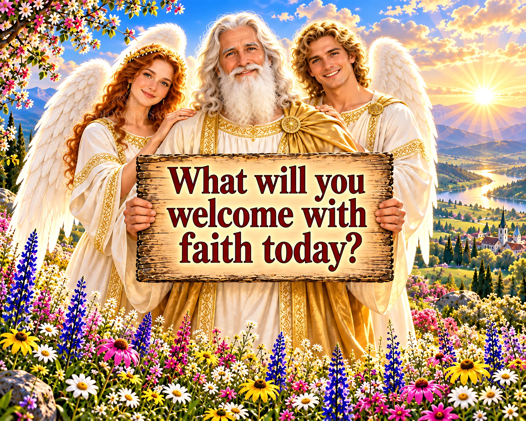 Jesus Christ welcomes viewers with a message of faith - AI-generated stock image