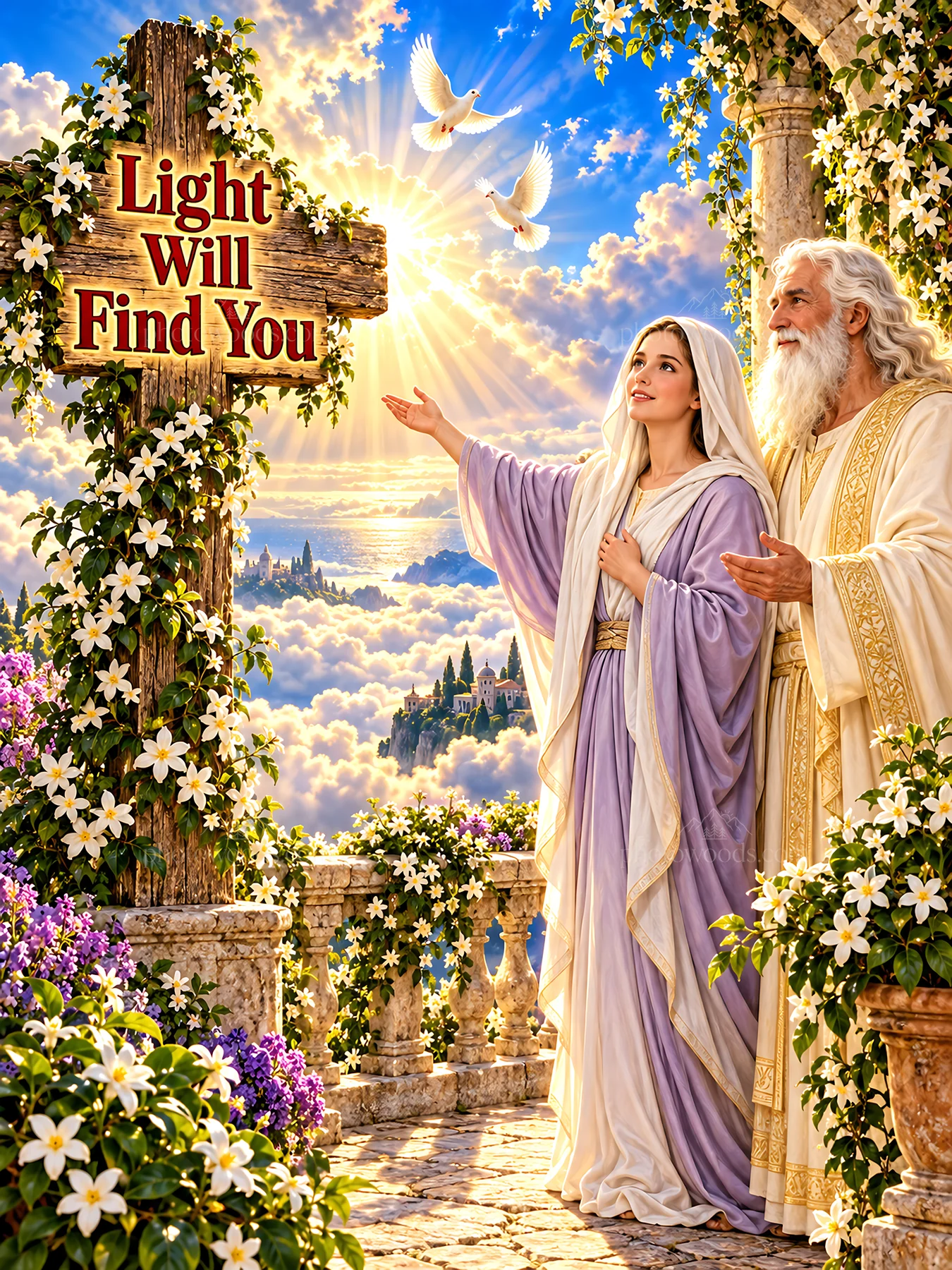 Jesus Christ sharing light and hope through a heavenly scene - AI-generated stock image