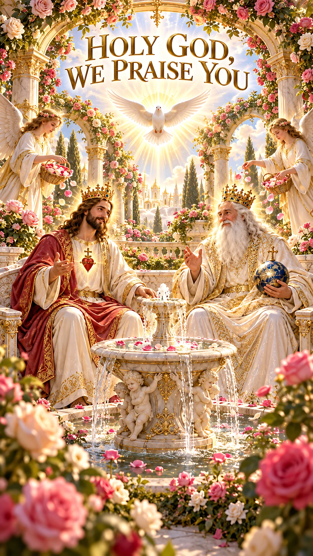 Jesus Christ and God the Father in a garden scene - AI-generated stock image
