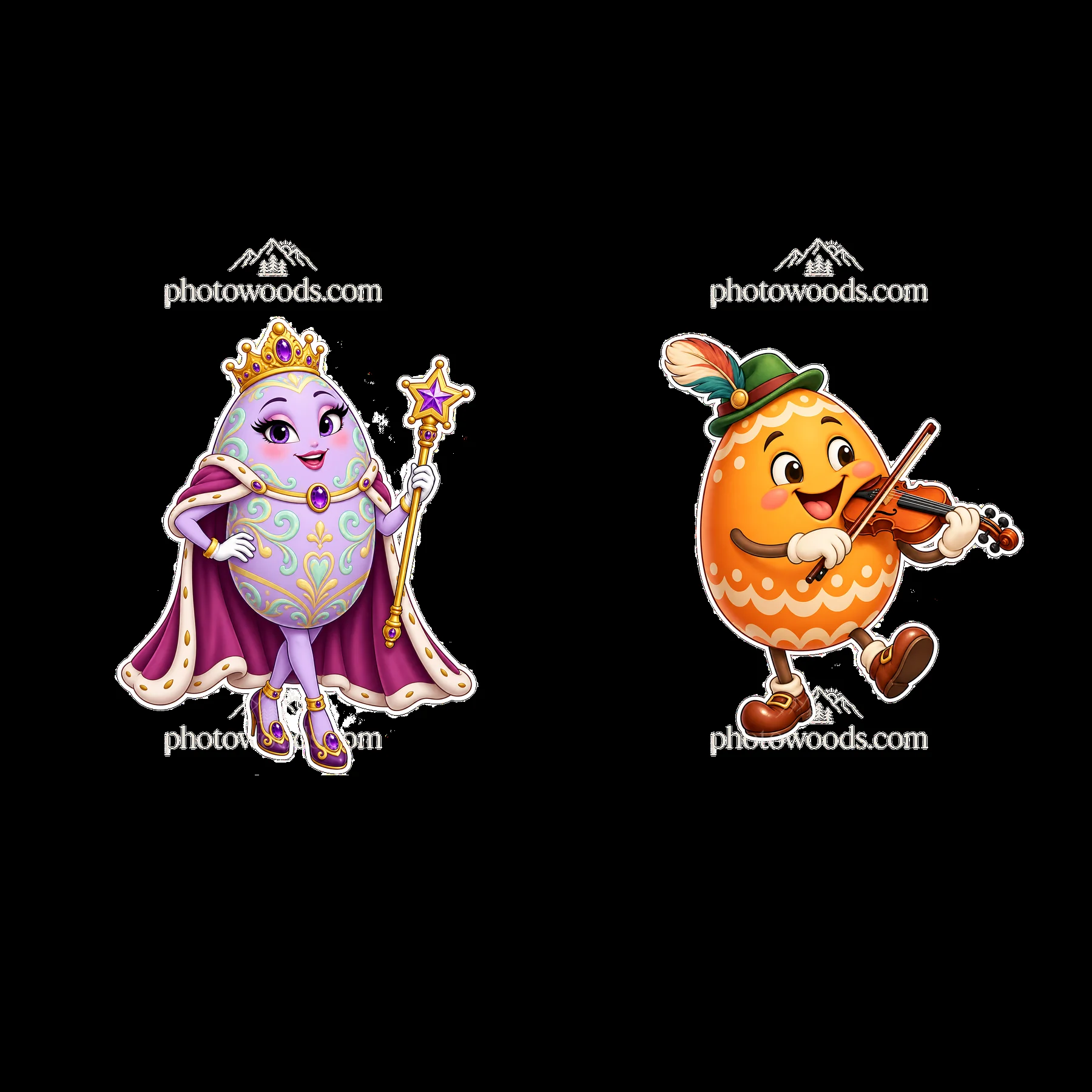 Two isolated cartoon figure stickers - AI-generated stock image