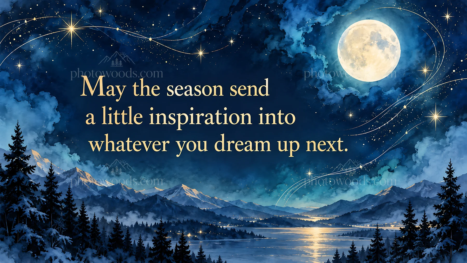 Christmas Greeting Under a Moonlit Winter Sky - AI-generated stock image