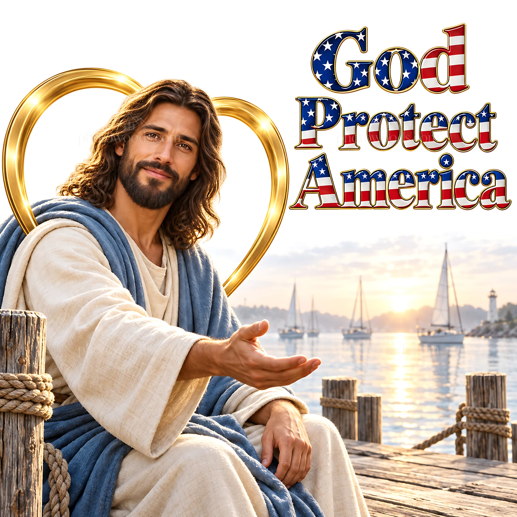 Jesus Christ welcoming viewers in a contemporary scene - AI-generated stock image