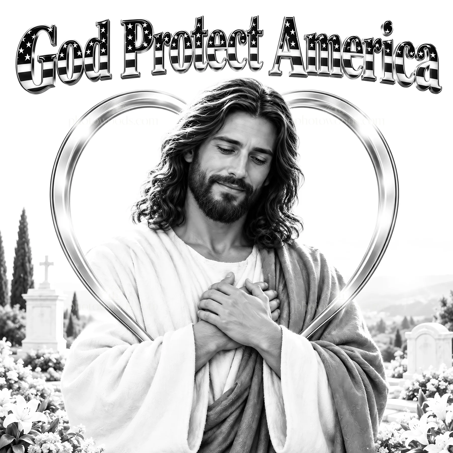 Jesus Christ comforting with compassion in a garden setting - AI-generated stock image