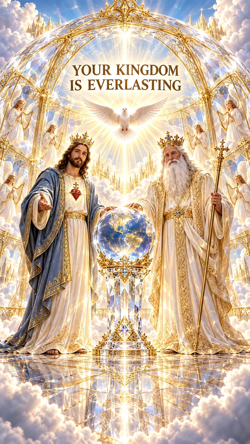 Jesus Christ and God the Father in everlasting kingdom scene - AI-generated stock image