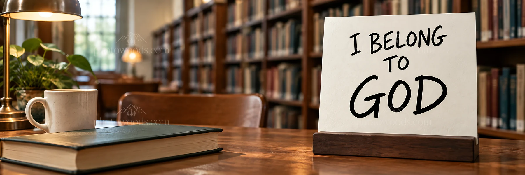 Jesus Christ message about belonging to God in a library - AI-generated stock image
