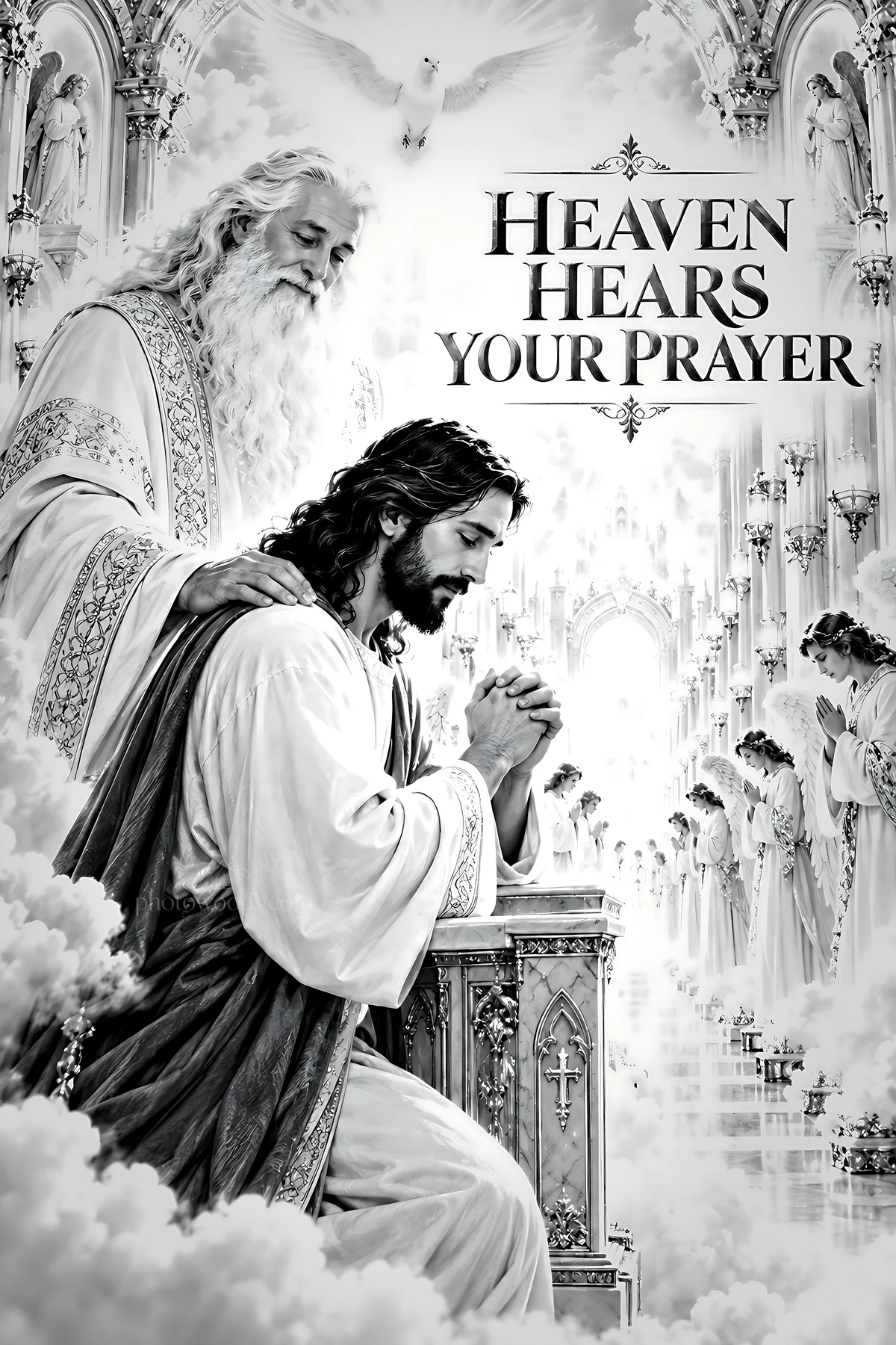 Heaven hears your prayer in a sacred place with angels - AI-generated stock image