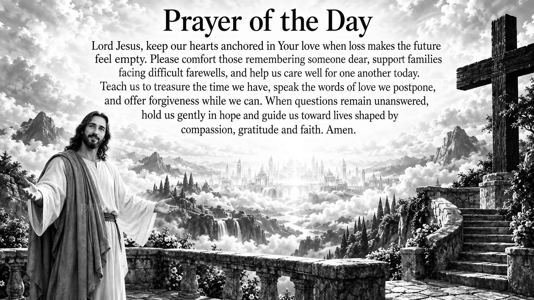Jesus Christ offering comfort and support in a prayerful scene - AI-generated stock image