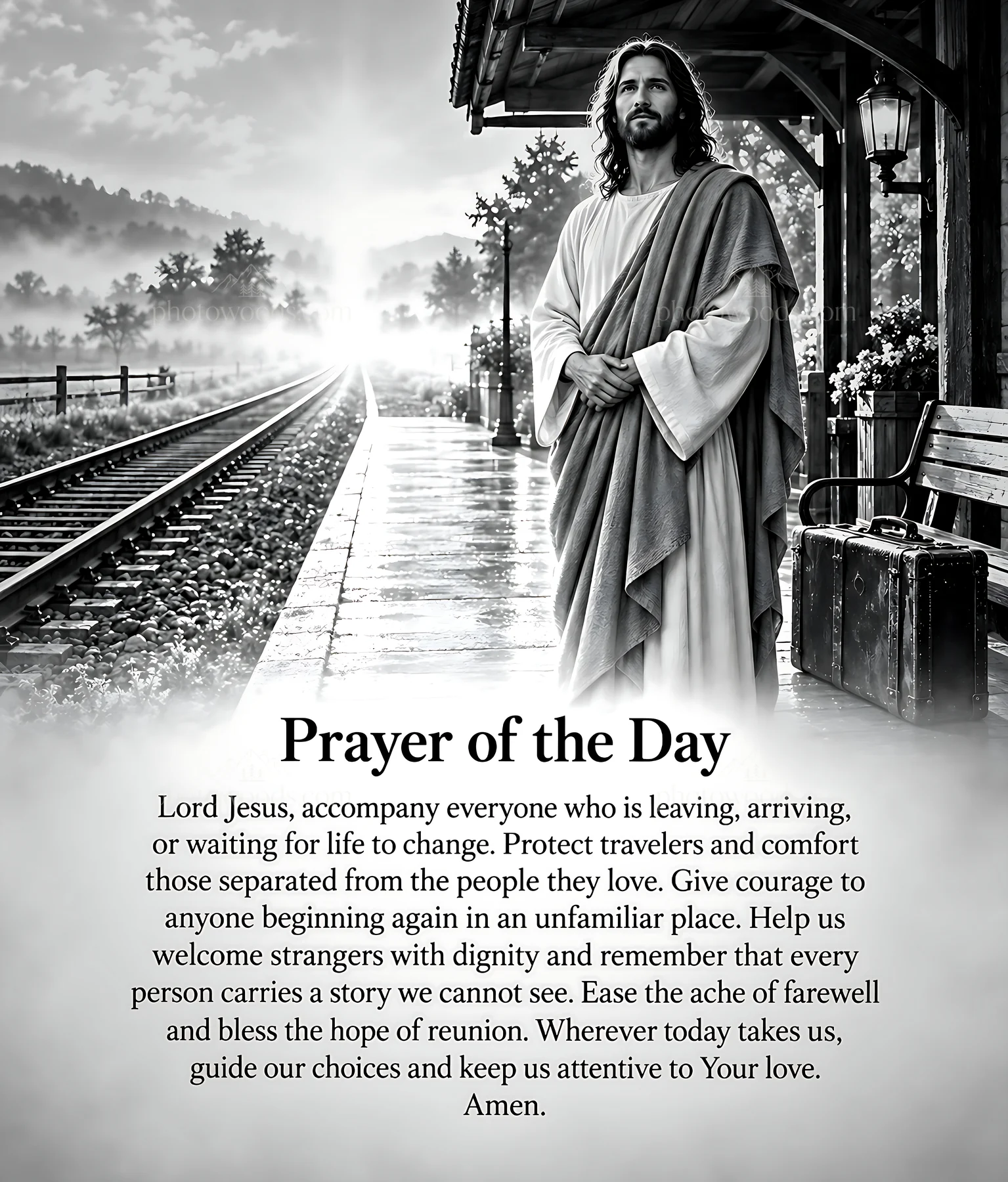 Compassion at the railway platform - AI-generated stock image