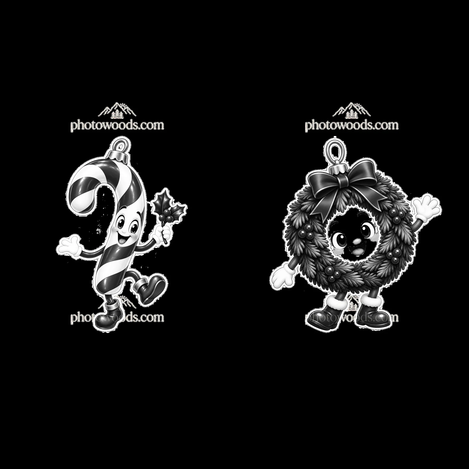 Monochrome two isolated cartoon figure stickers - AI-generated stock image