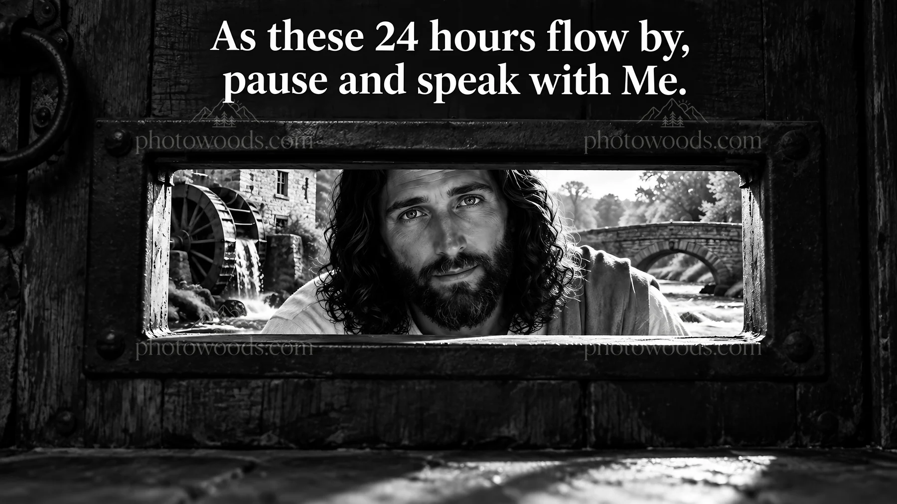 Jesus Christ inviting reflection through a doorway - AI-generated stock image