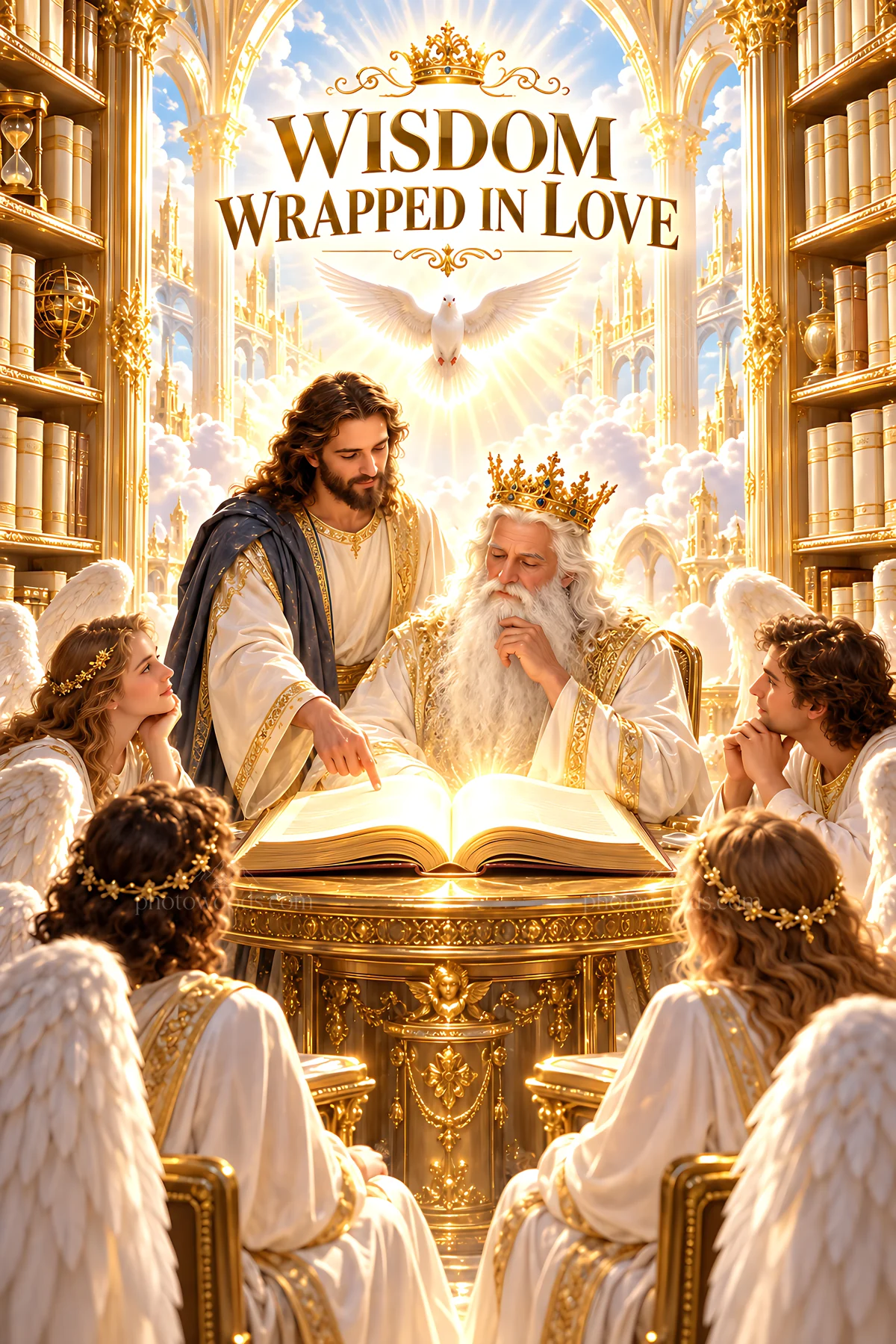 Wisdom wrapped in love in a divine meeting - AI-generated stock image