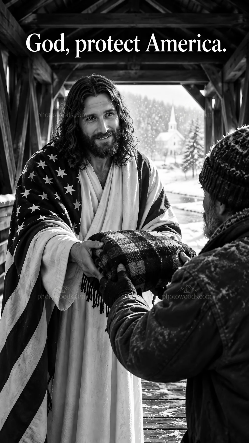 Jesus Christ offering help to a man in need - AI-generated stock image