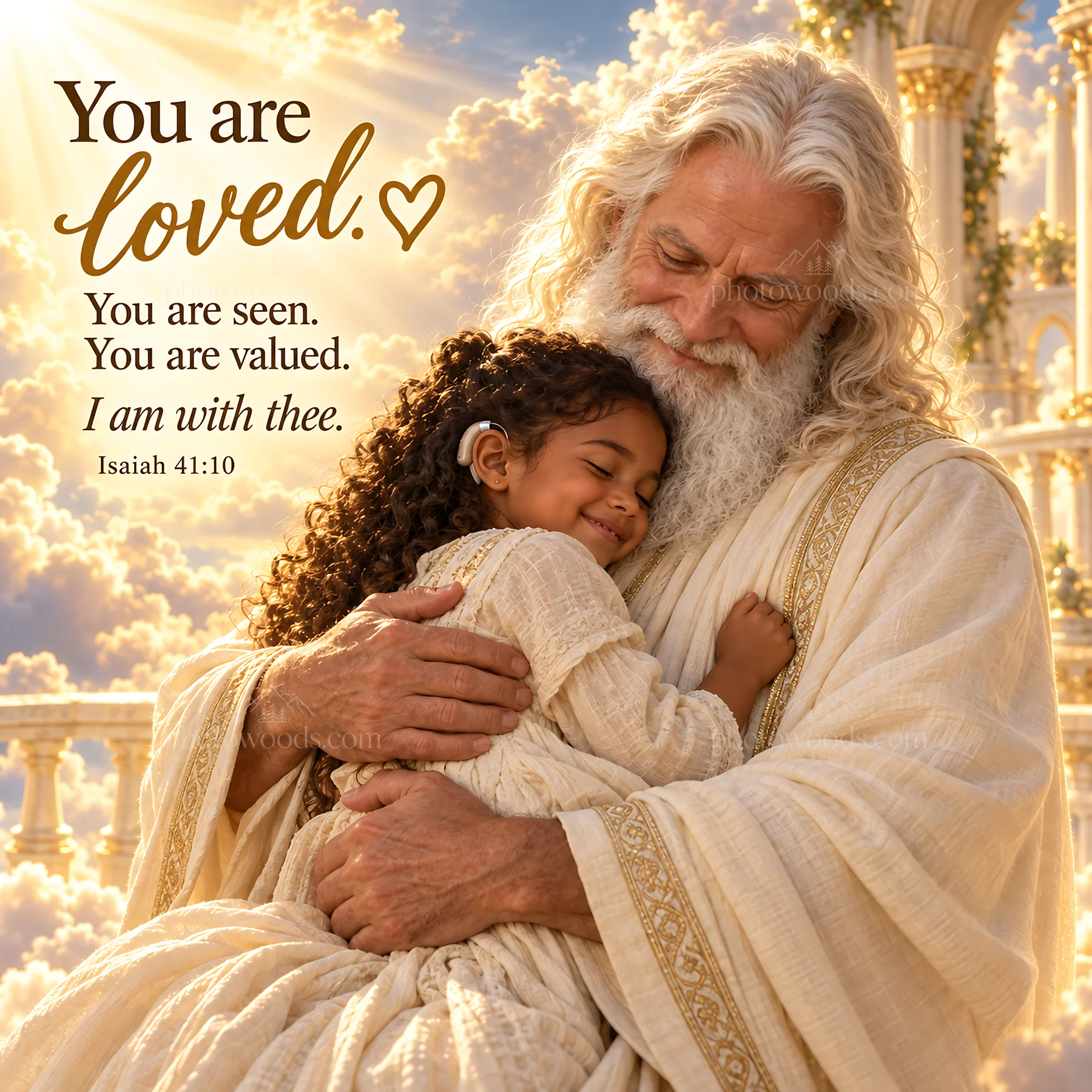 Jesus Christ comforting a young girl - AI-generated stock image