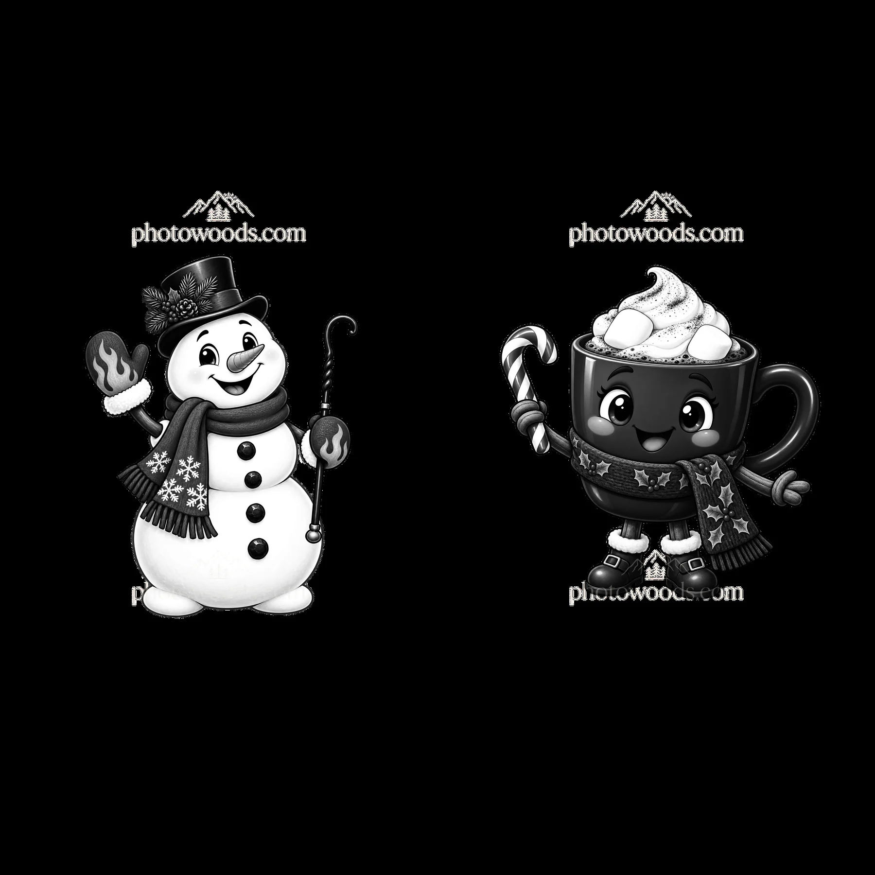 Monochrome two isolated cartoon figure stickers - AI-generated stock image
