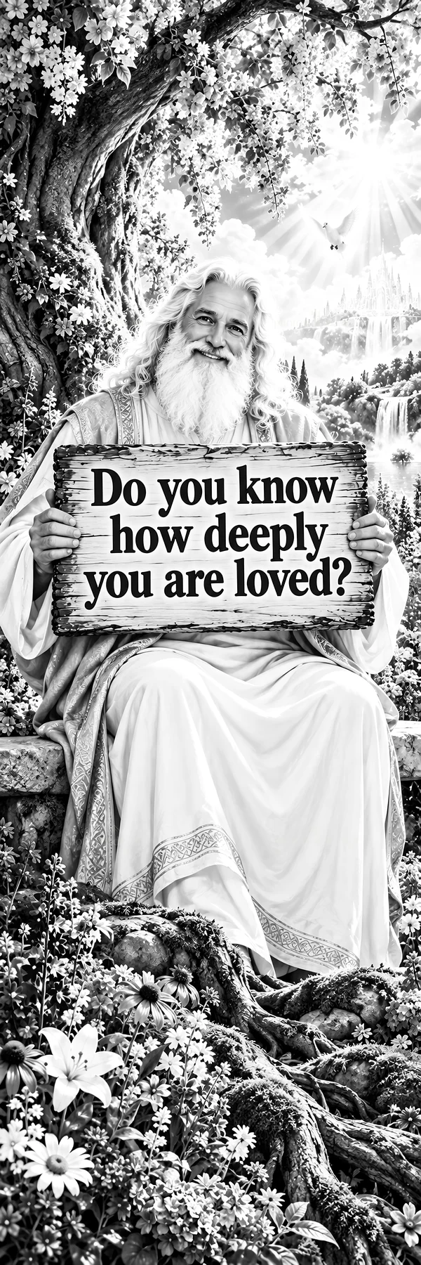 Jesus Christ holding a sign asking if you know you are loved - AI-generated stock image