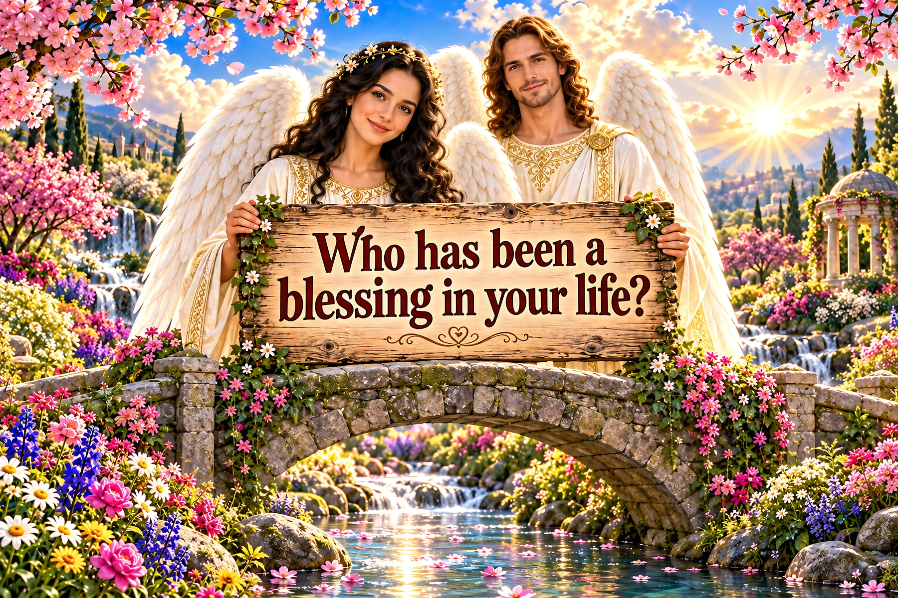 Jesus Christ welcoming with a sign about blessings in life - AI-generated stock image