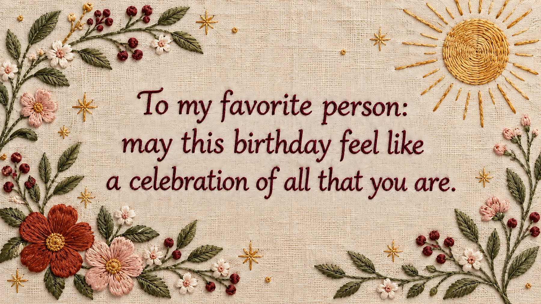 Floral Birthday Greeting on Textured Linen - AI-generated stock image