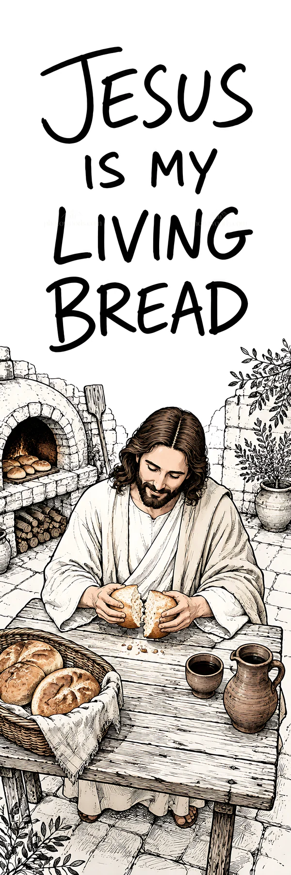 Jesus Christ sharing bread at a table - AI-generated stock image