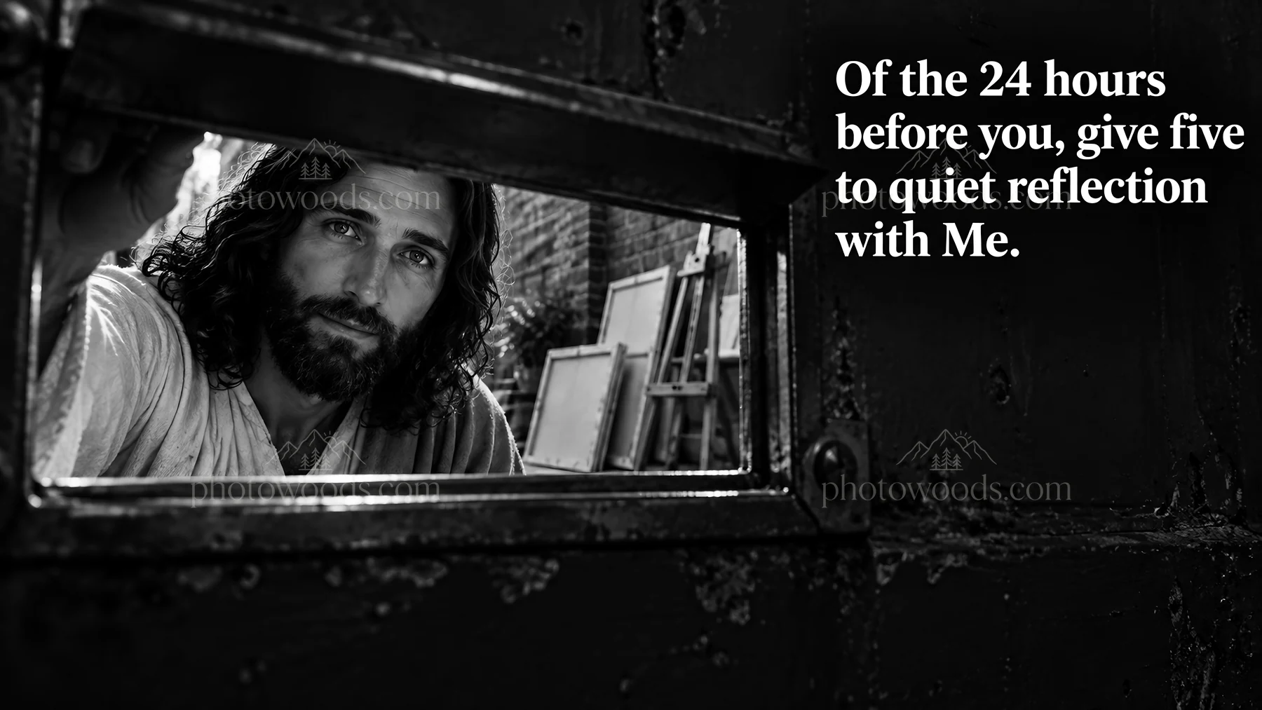 Jesus Christ invites reflection and connection - AI-generated stock image