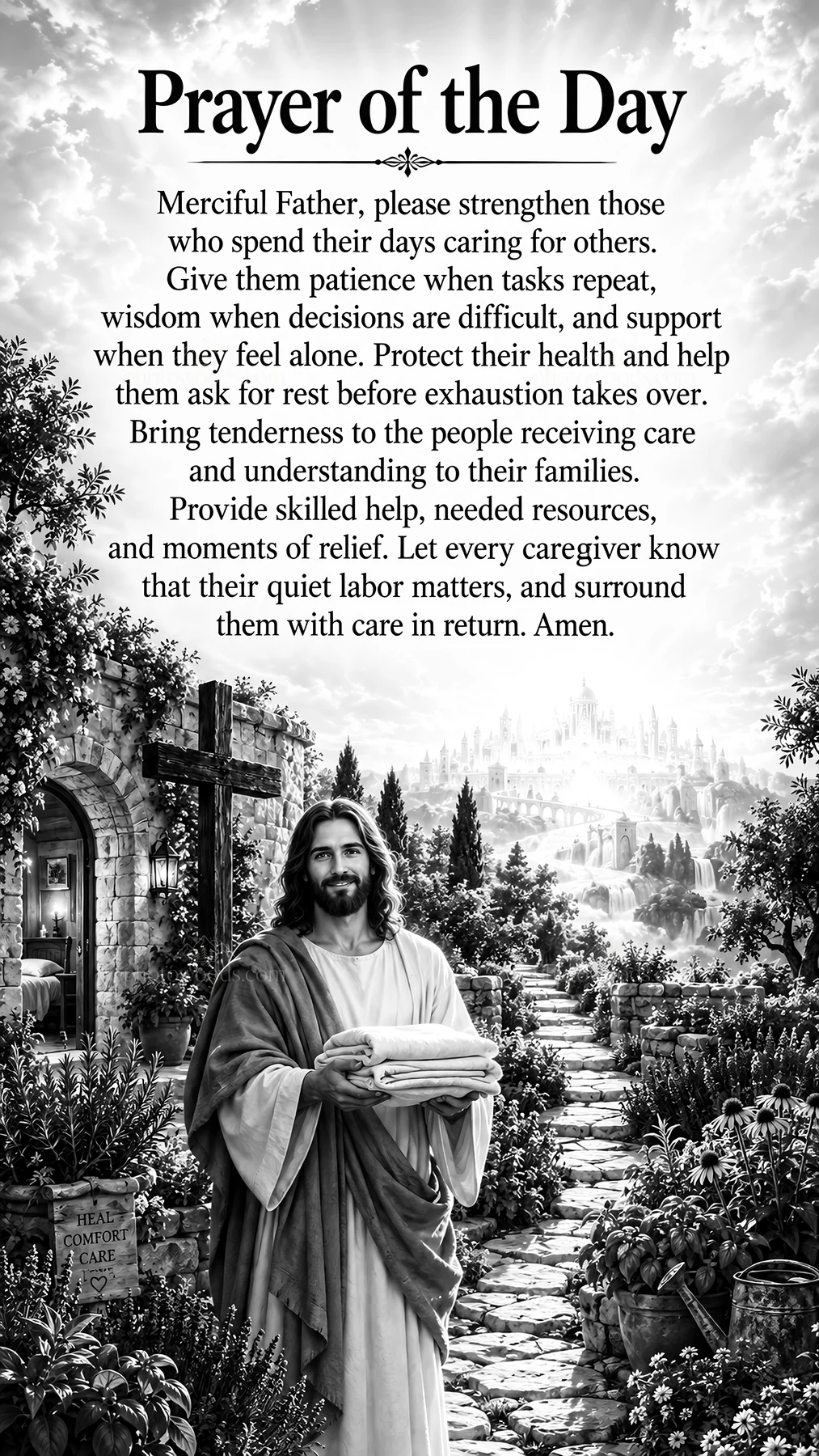 Jesus Christ offers a prayer for caregivers and their families - AI-generated stock image