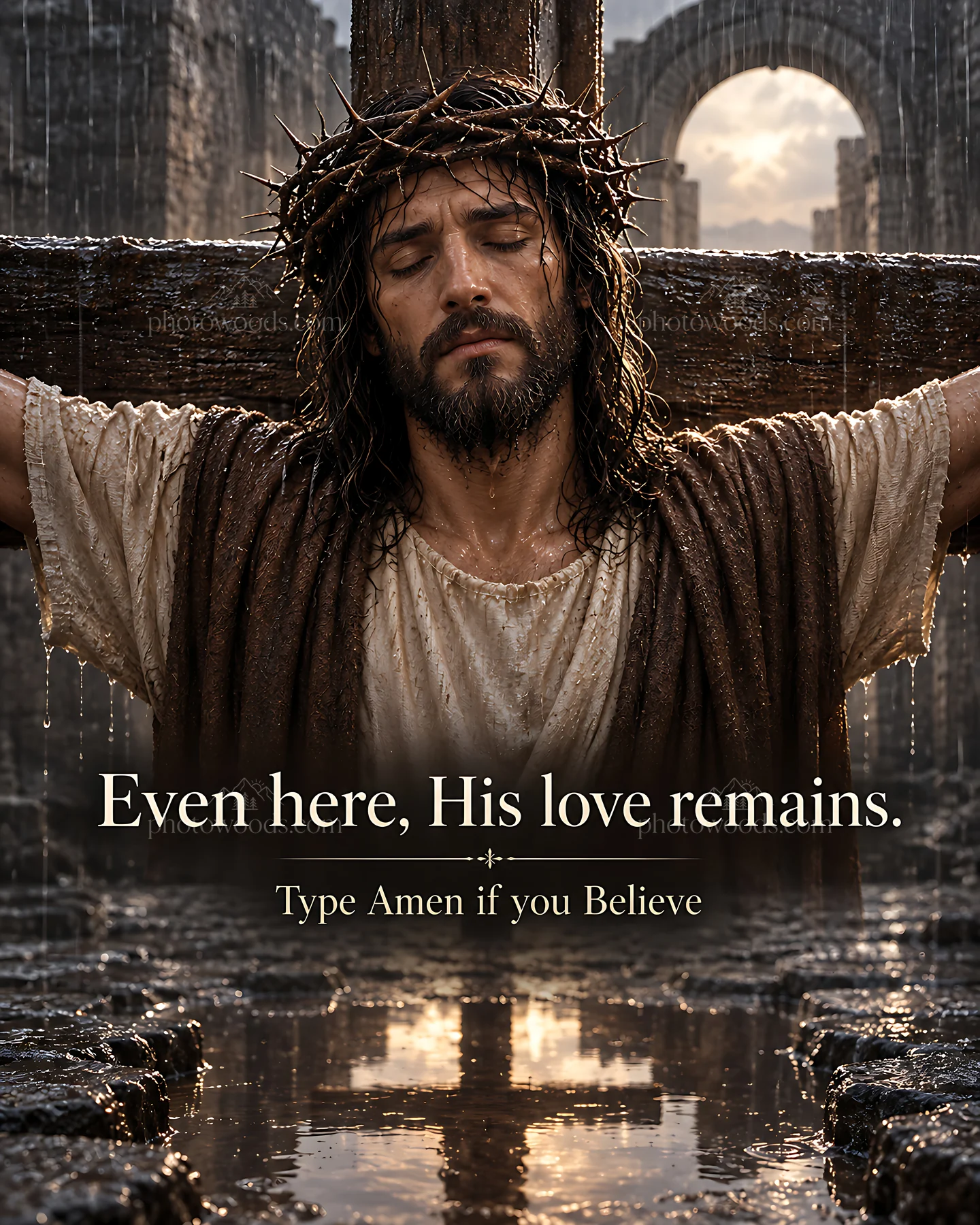 Faith through the rain in a dramatic scene - AI-generated stock image
