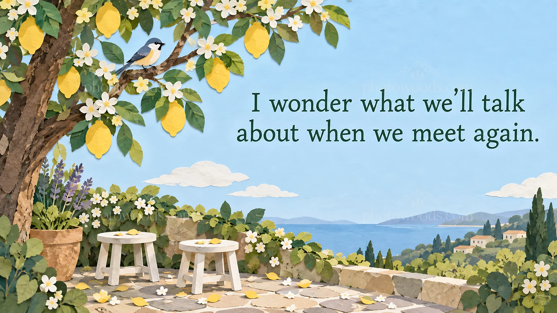 Come Back to Me Greeting with Lemon Tree - AI-generated stock image