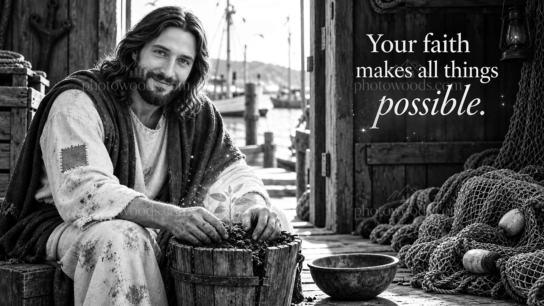 Jesus Christ sharing words of faith and hope - AI-generated stock image