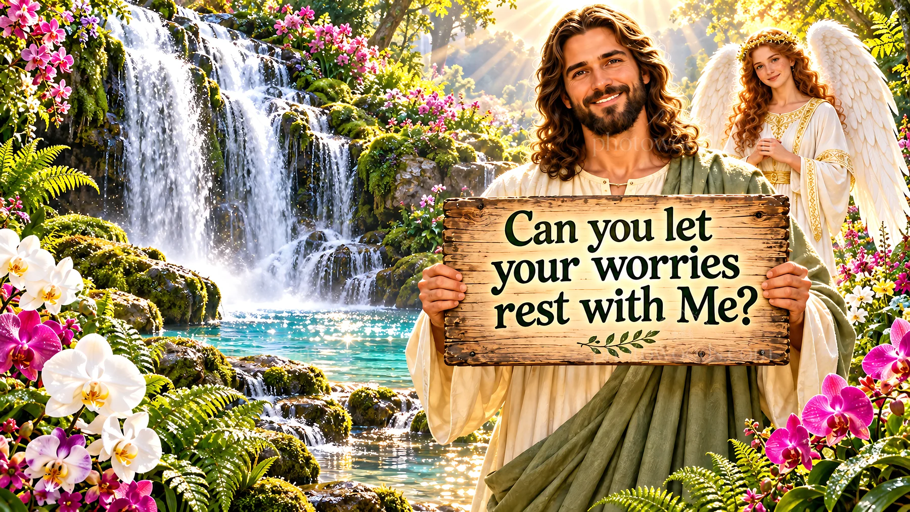 Jesus Christ invites you to let your worries rest with Him - AI-generated stock image