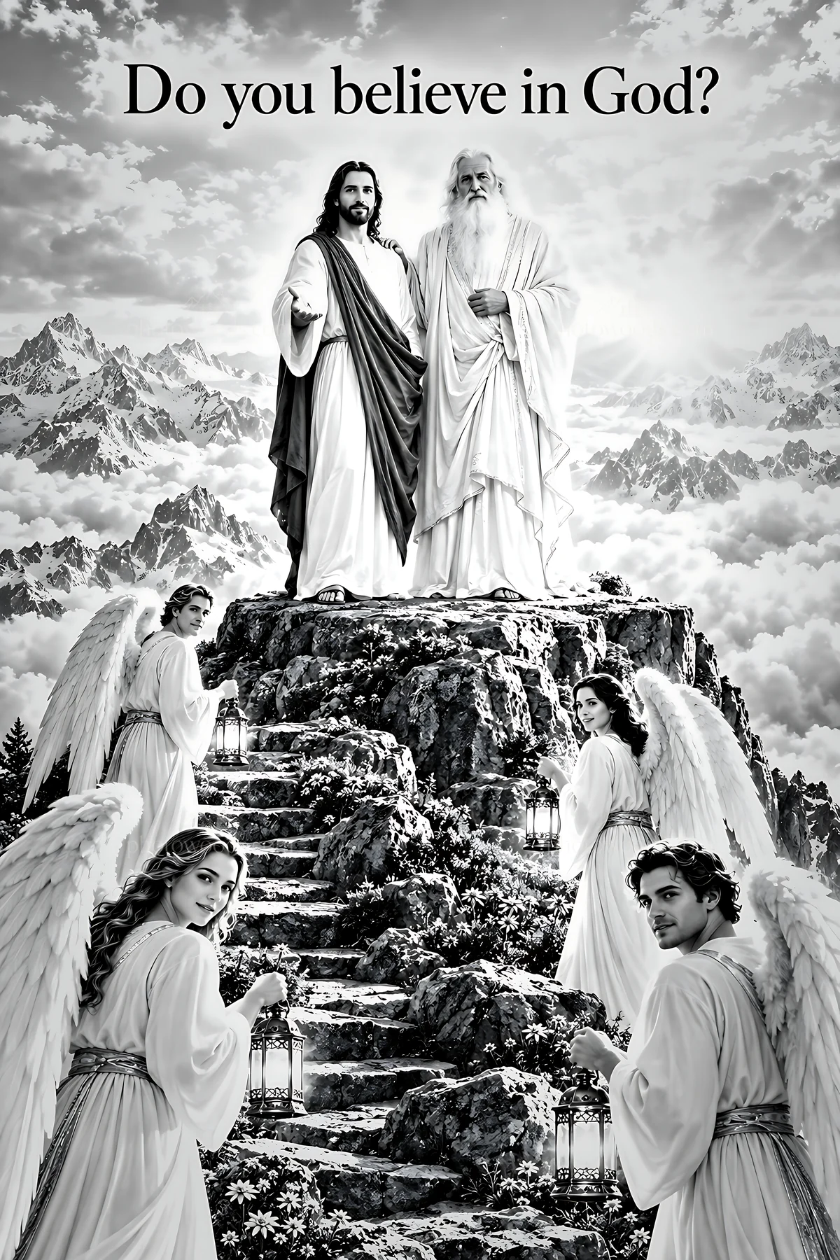 Belief in God reflected in a mountain scene - AI-generated stock image