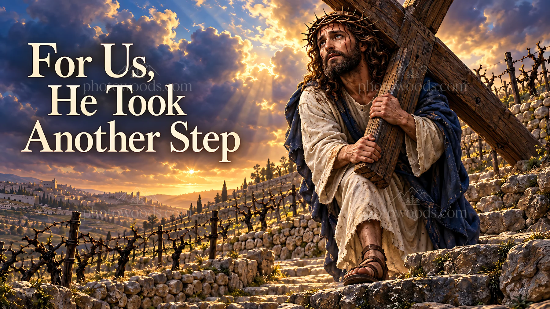 For us, he took another step with a cross on a hillside - AI-generated stock image