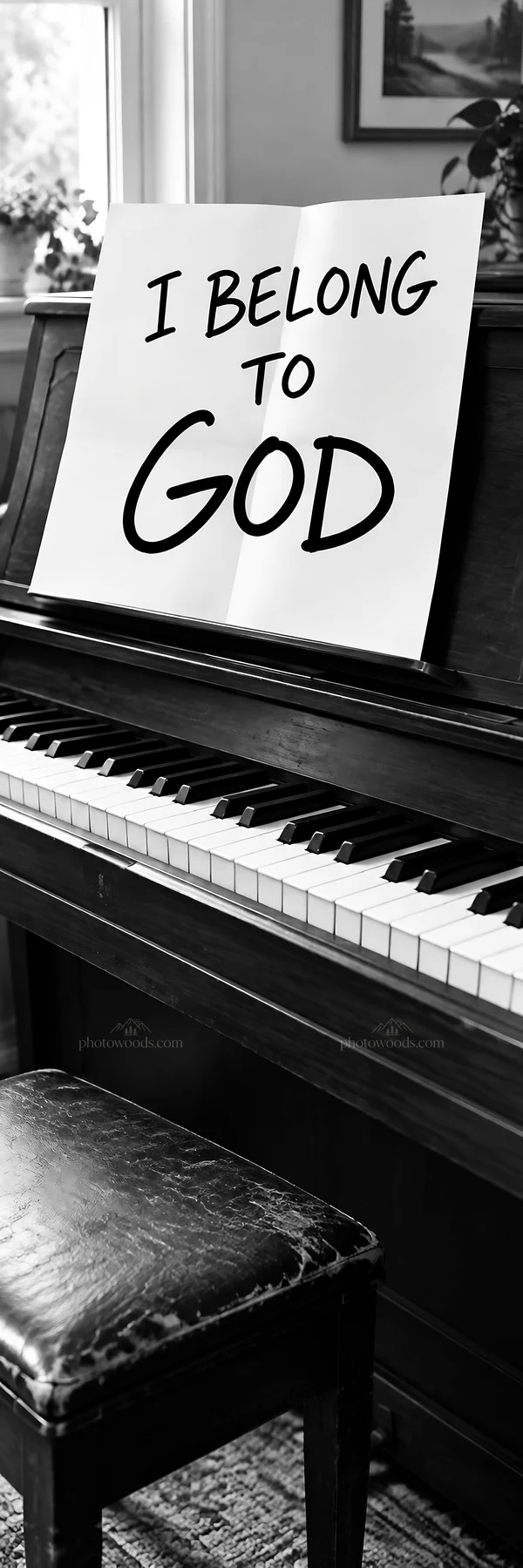 Jesus Christ I belong to God sign on piano - AI-generated stock image