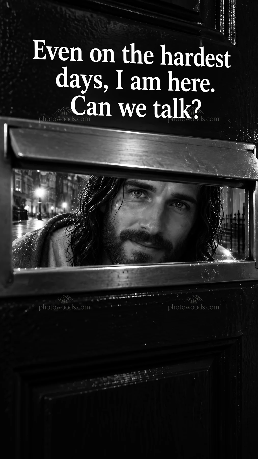 Jesus Christ offering comfort through a door - AI-generated stock image