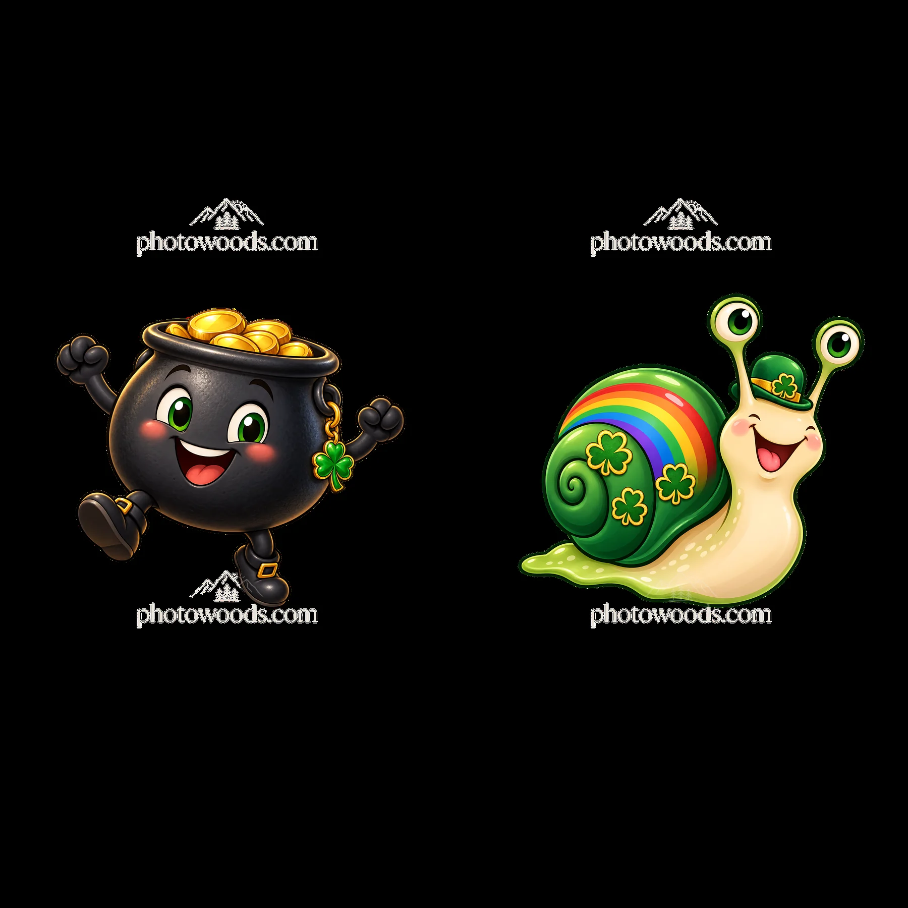 Pot of gold and cheerful snail for St. Patrick's Day - AI-generated stock image