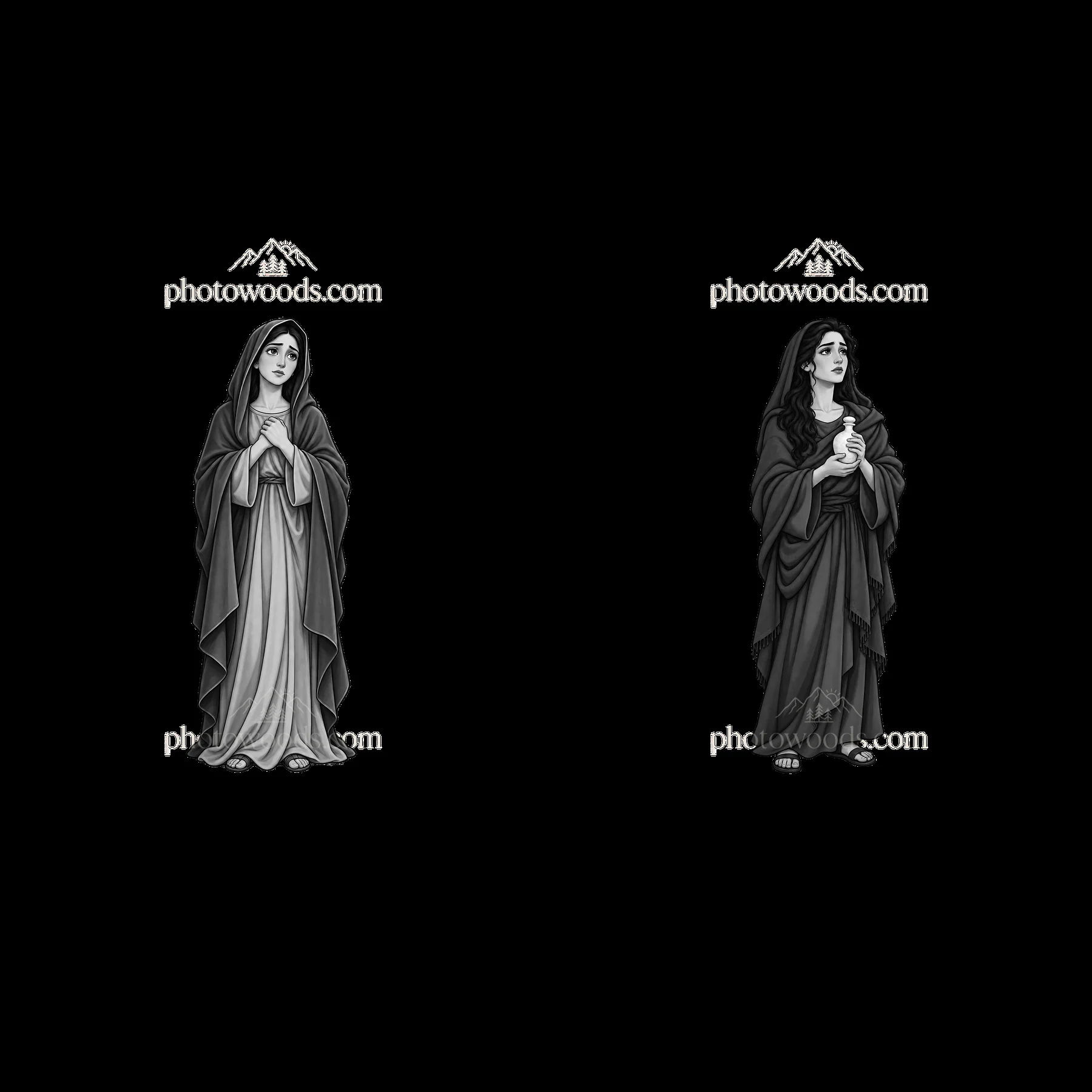 Women mourning at the crucifixion scene in black and white - AI-generated stock image