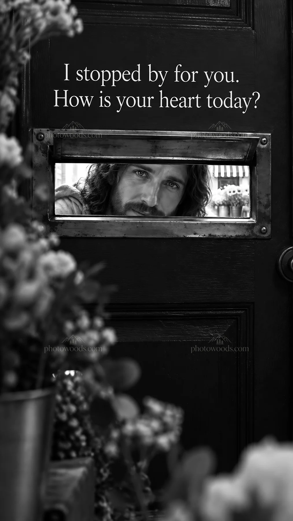 Jesus Christ speaks through a door asking about the heart - AI-generated stock image