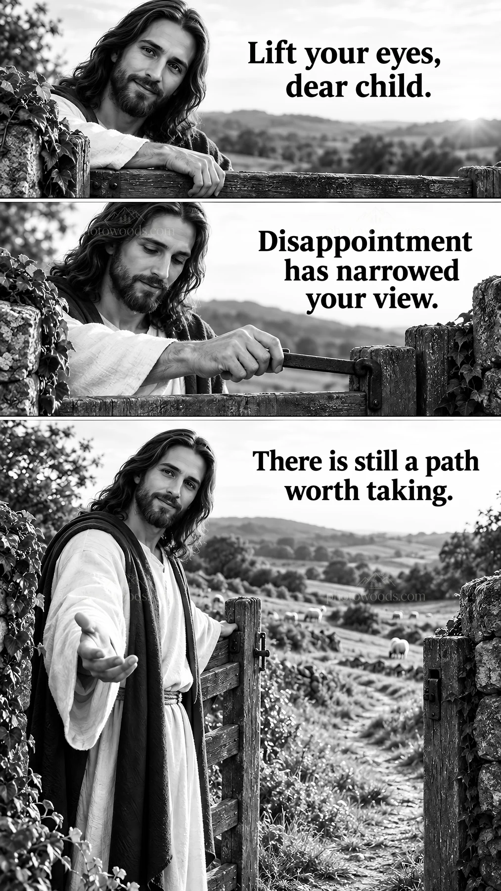 Jesus Christ comforting a child with encouraging words - AI-generated stock image