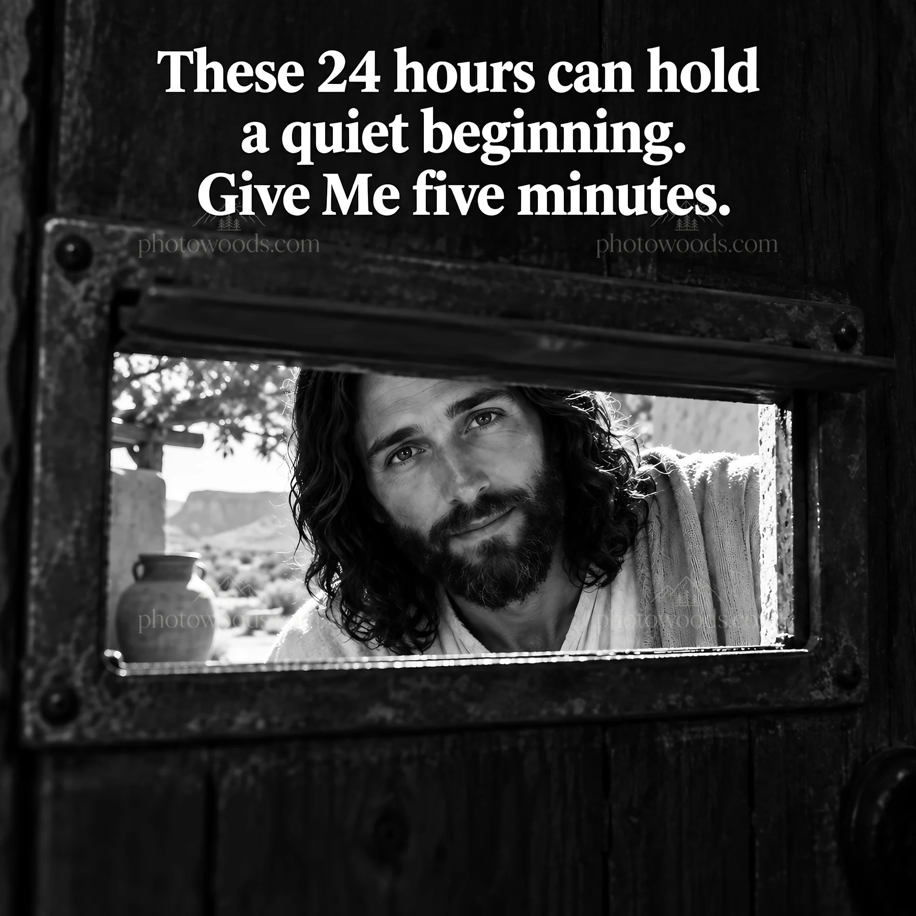 Jesus Christ invites reflection through a window - AI-generated stock image