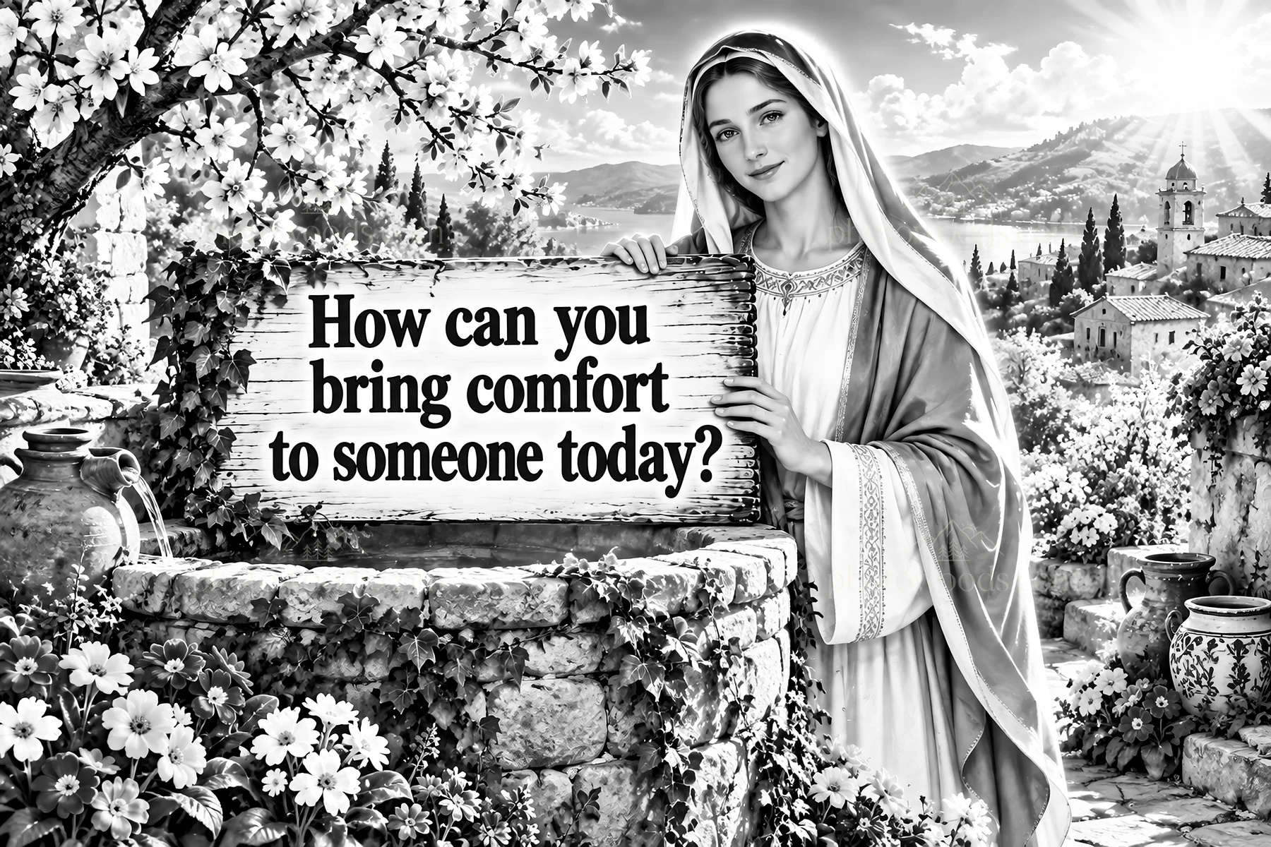 Jesus Christ teaching about comfort and empathy - AI-generated stock image