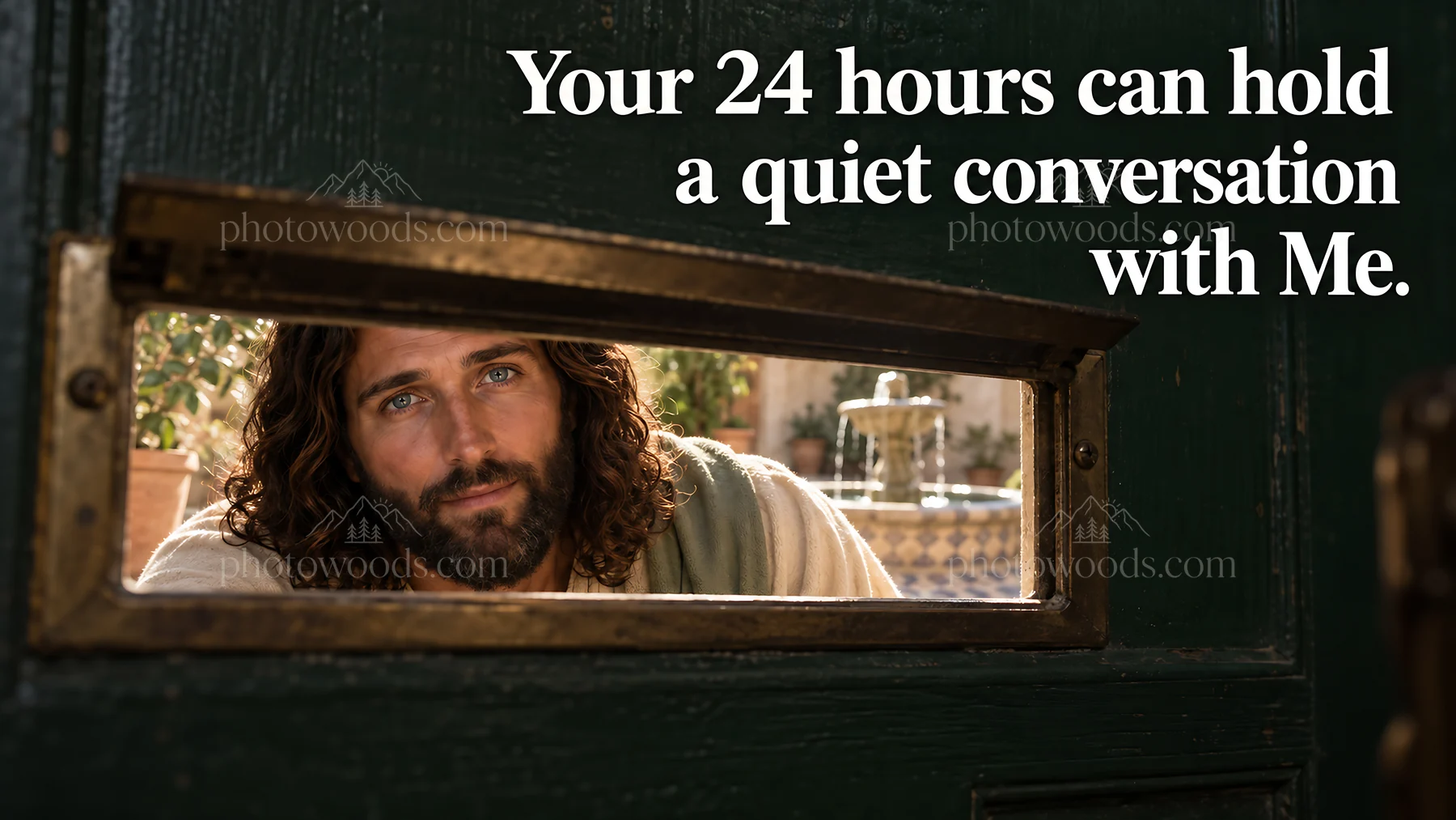 Jesus Christ invites for a quiet conversation through the door - AI-generated stock image