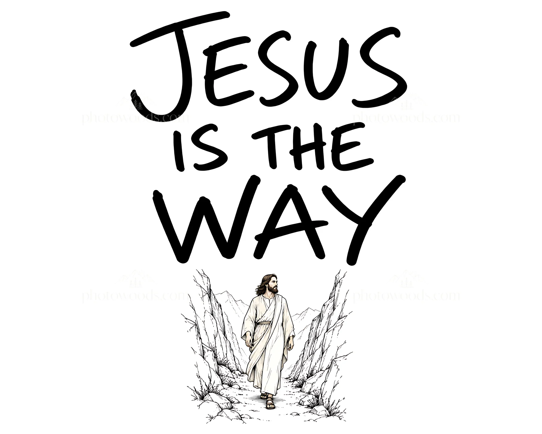 Jesus Christ guides through the narrow path - AI-generated stock image