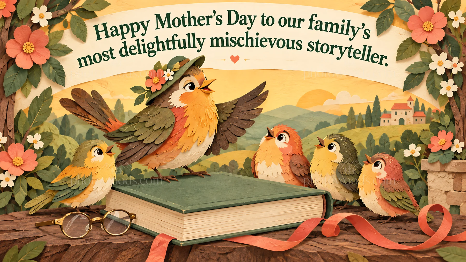 Mother Bird Family Mother's Day Greeting - AI-generated stock image